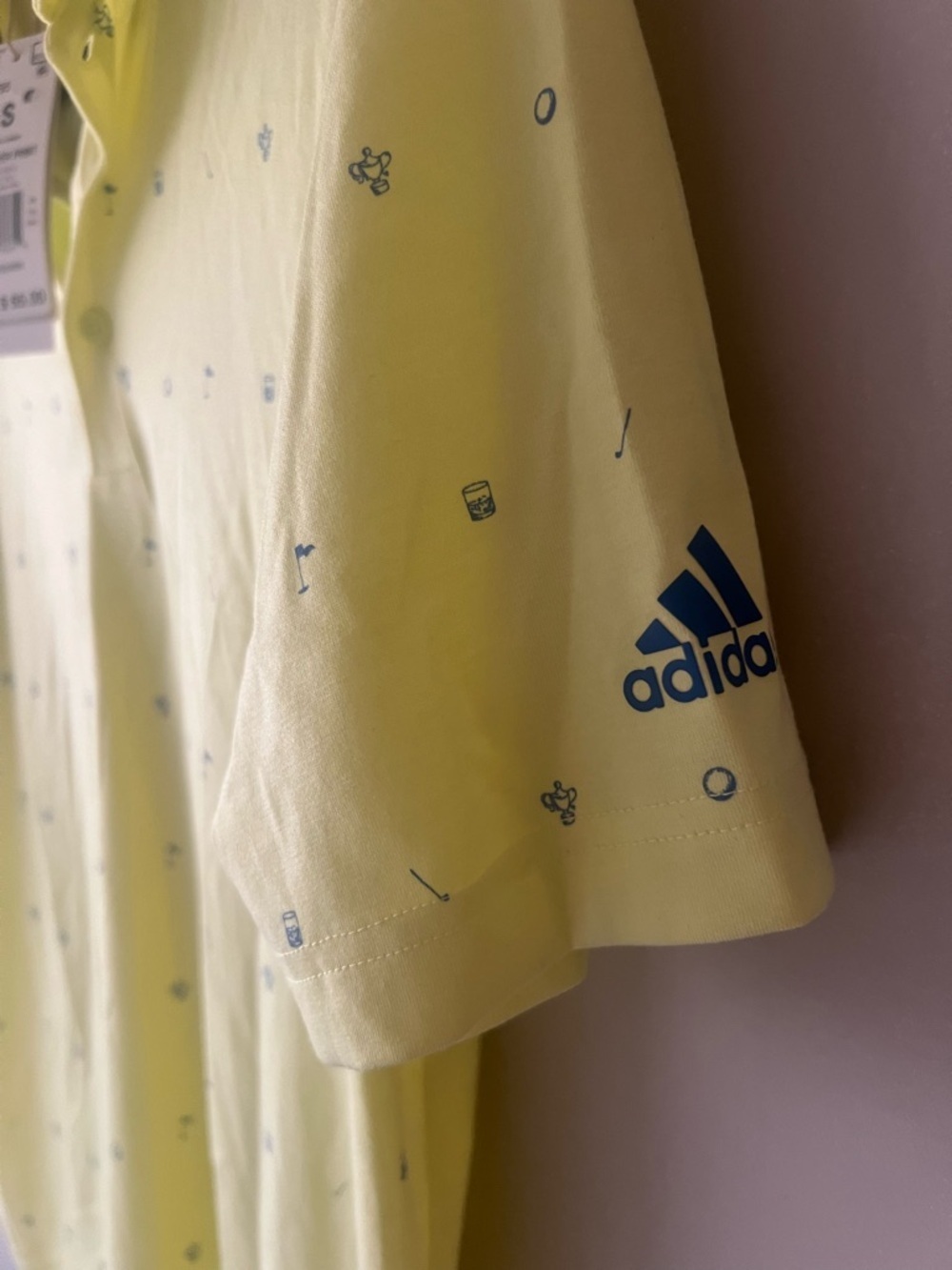 adidas Men's Light Yellow Polo with Micro Print Allover Golf Print Small NWT - Picture 3 of 4